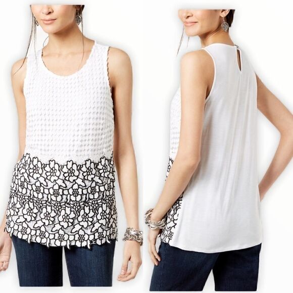 I.N.C. Embellished Lace Shell Top in Size M - Picture 1 of 8